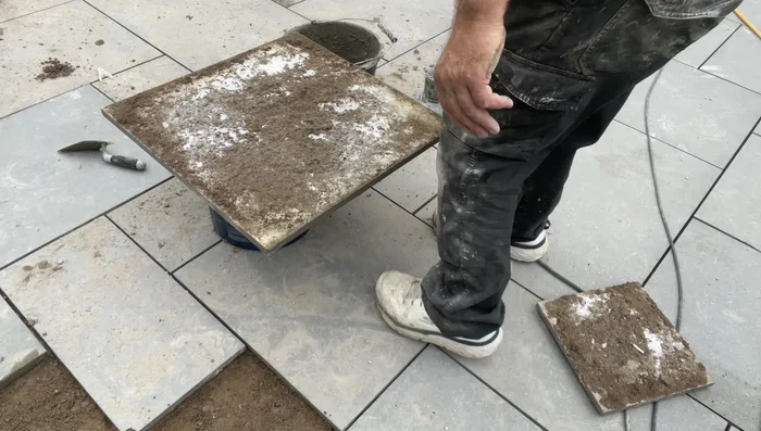 Use a disc cutter to grind down any uneven areas on the back of the tile to create a flat surface for better adhesion.