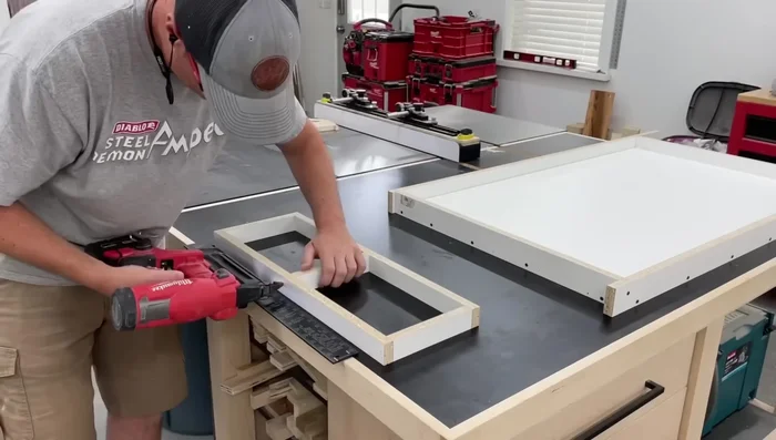 Create the void for the fire pit insert within the melamine form. Seal any exposed melamine edges with seam tape.