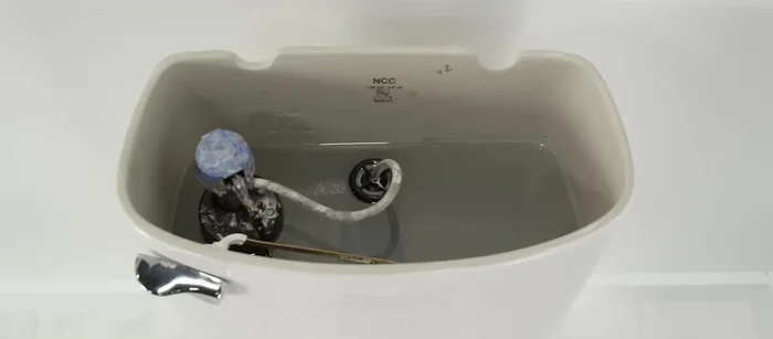 Check the fill valve float: Lift the float cup; if the water flow stops, adjustment might suffice. Otherwise, replace the fill valve.