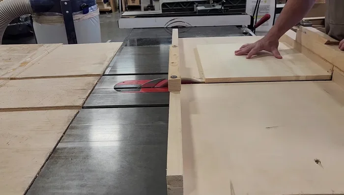 Trim panels to final size on the crosscut sled.