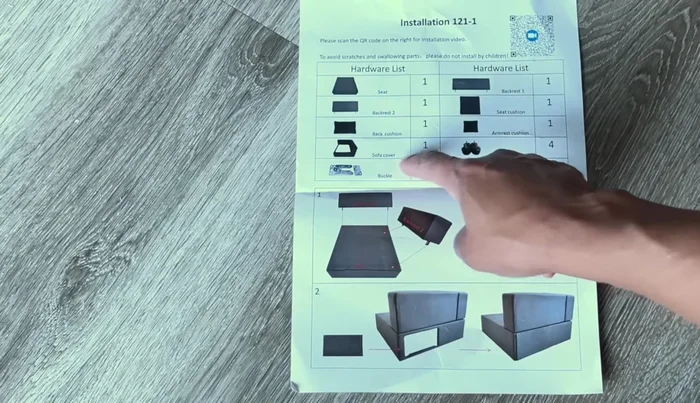 Identifying and assembling the seat, backrest, and armrests according to the instructions.