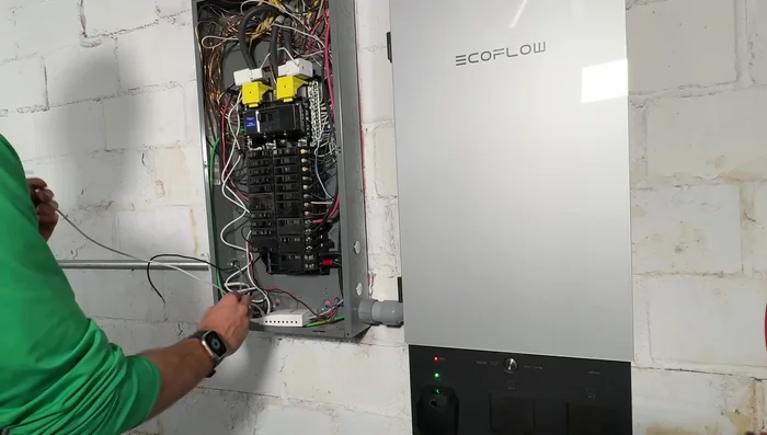 Connect the hot and neutral wires to the breaker in the panel.