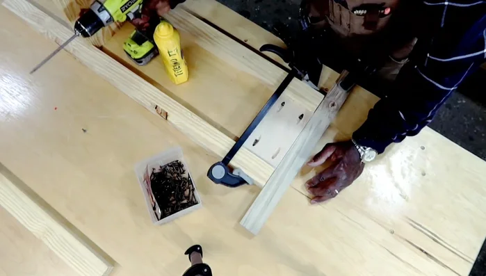 Cleaning up dados with a chisel.