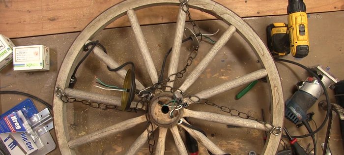 Wire up the sockets, plug in to test, and hang the chandelier.