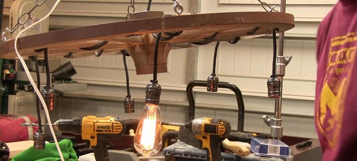 Wire up the sockets, plug in to test, and hang the chandelier.