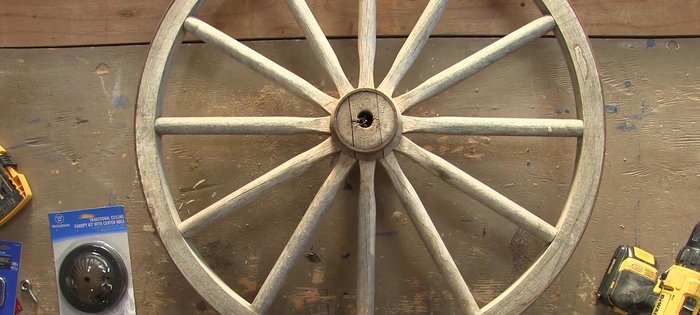 Route out a deep round opening in the wagon wheel for the wire connections (junction box area).