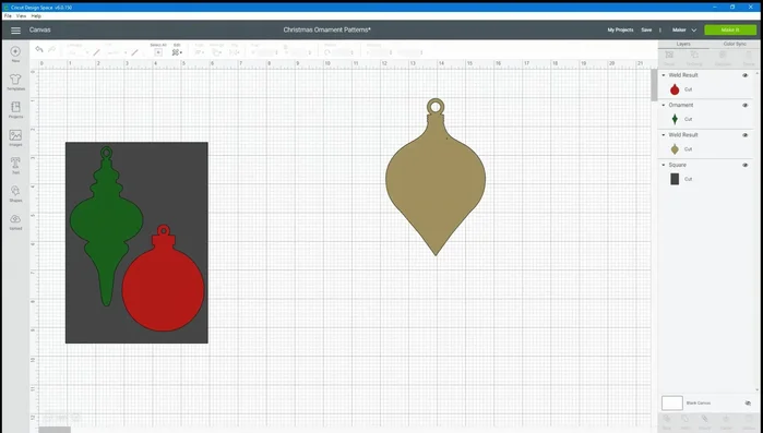Move and resize the ornament shapes until you are satisfied with their placement. Hide any unwanted shapes or rectangles.