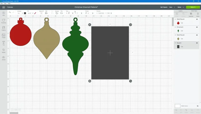 Move and resize the ornament shapes until you are satisfied with their placement. Hide any unwanted shapes or rectangles.