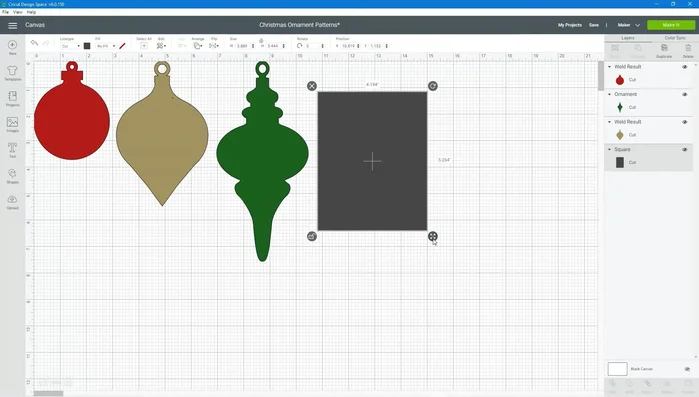 Move and resize the ornament shapes until you are satisfied with their placement. Hide any unwanted shapes or rectangles.