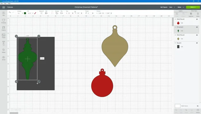 Move and resize the ornament shapes until you are satisfied with their placement. Hide any unwanted shapes or rectangles.