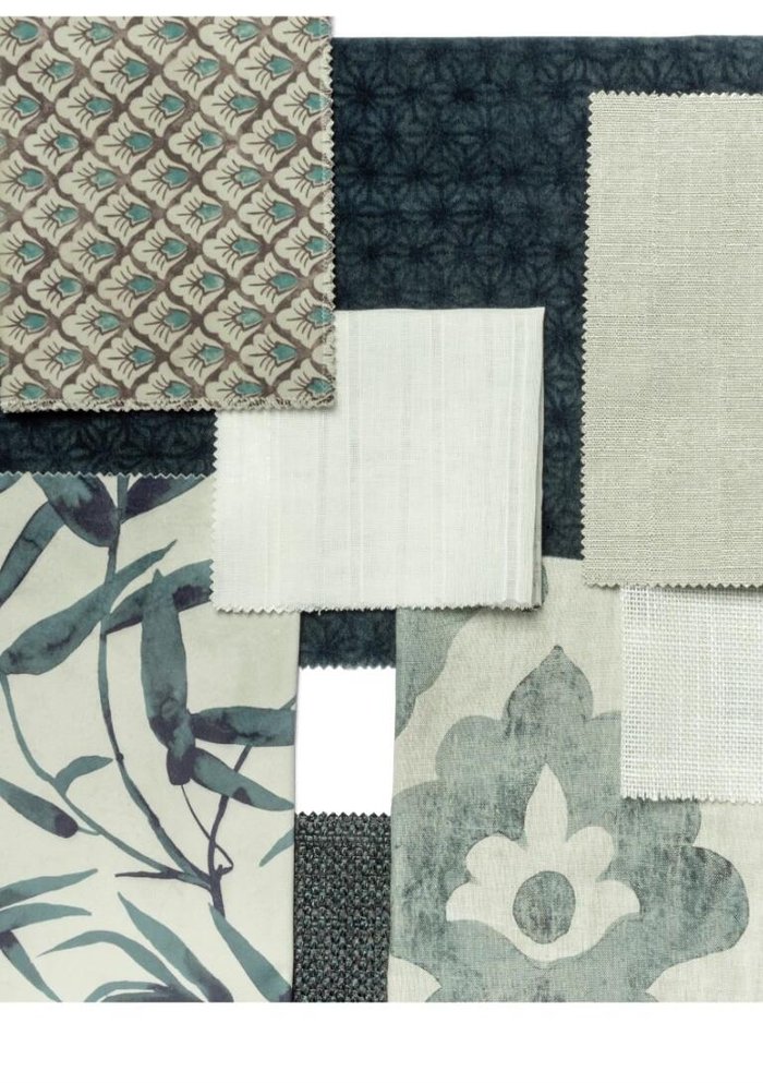 Include an accent fabric with a small-scale all-over print for pops of visual interest (e.g., on cushions or throws).