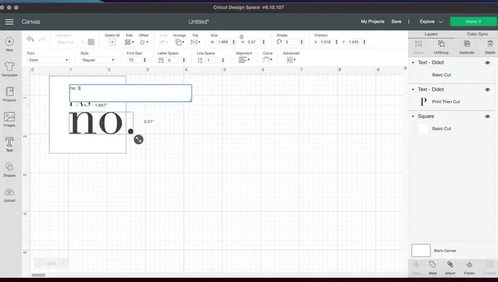 Align and center all text elements horizontally and vertically within the square. Attach all elements together.