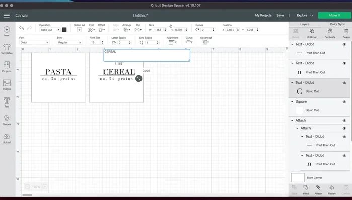 Select all elements in each label and attach them. Flatten each label to ensure it cuts around the entire square, not individual letters.
