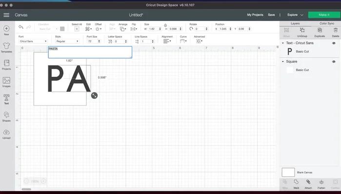 Add a line using a text box and the line key, adjusting font size and style. Set operation to 'Print then Cut' and color to black.