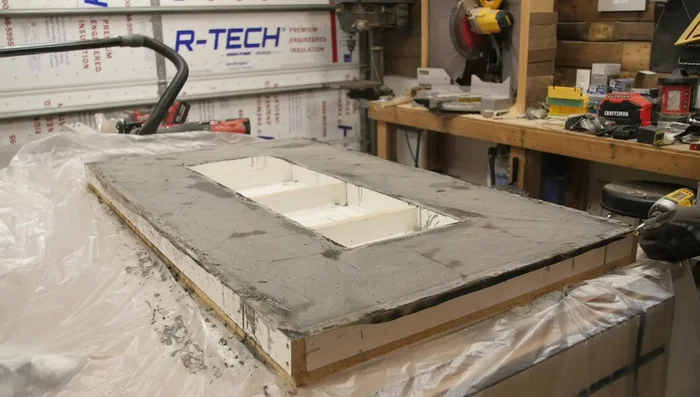 Polish the concrete top using an angle grinder and polishing set.