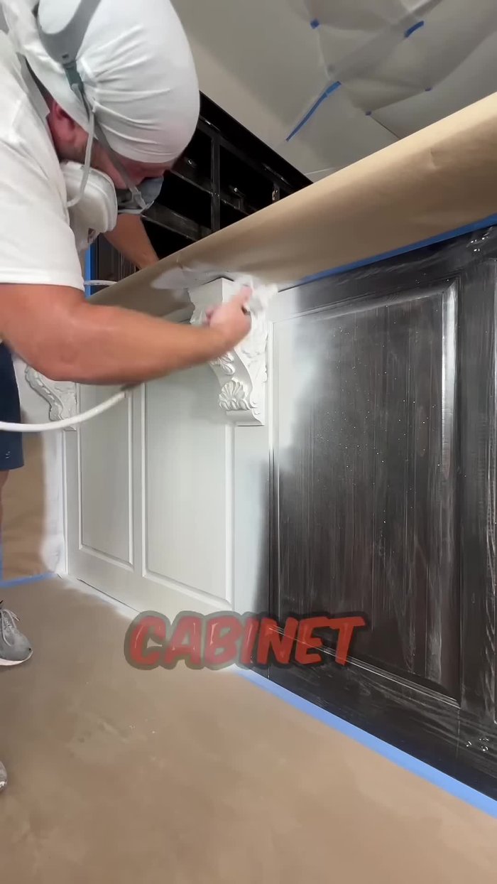 Sand the cabinets with 220° sandpaper.