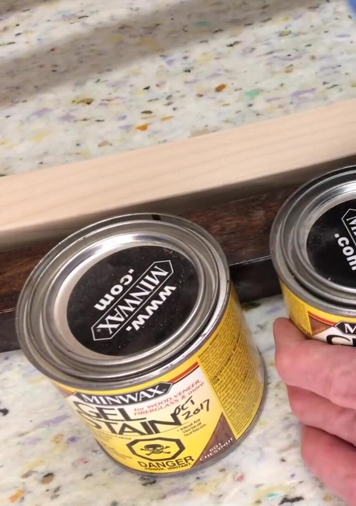 Apply a clear finish to protect the stained leg. Change respirator filters from wood dust to organic vapor.