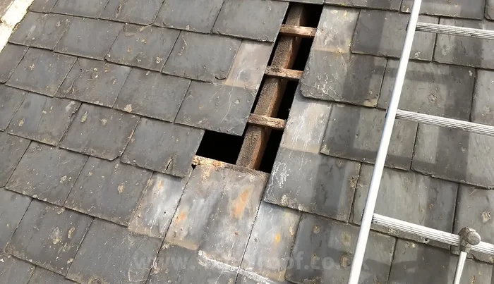 Prepare and measure replacement slates. (The video explains how to determine sizes and obtain appropriate replacements from a roofing yard).
