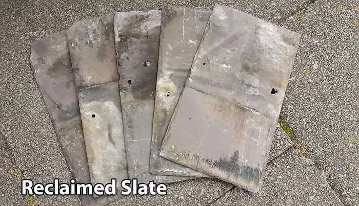 Prepare and measure replacement slates. (The video explains how to determine sizes and obtain appropriate replacements from a roofing yard).