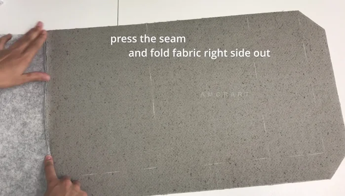 Press the seam and fold fabric right side out.