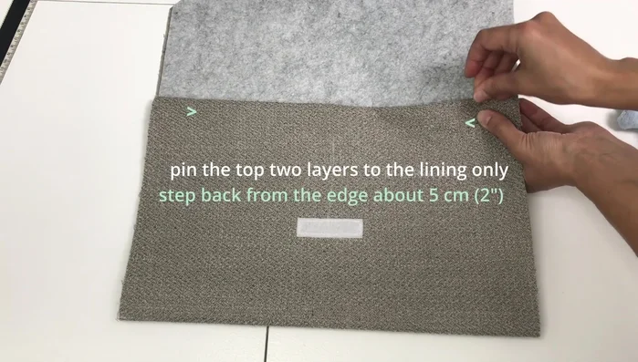 Stitch the top two layers to the lining.