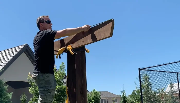 Install the angled supports, ensuring they are level with the cross braces.