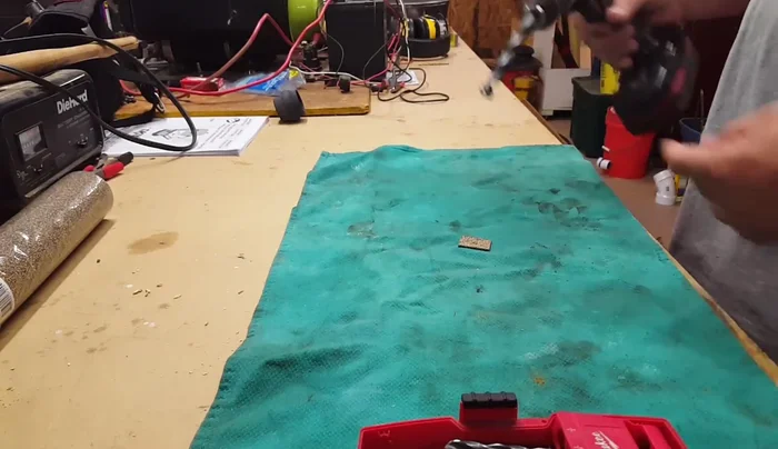 Cut a piece of material (e.g., rubber) to create a stopper for the bottom of the birdbath, and drill a half-inch hole in it.