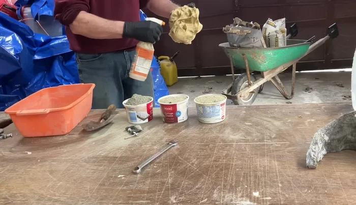 Spray the inside of the mold with mold release (a mixture of rubbing alcohol and castor oil). Ensure every crevice is coated.