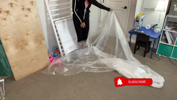 Protect your floor with a plastic roll before starting any work.