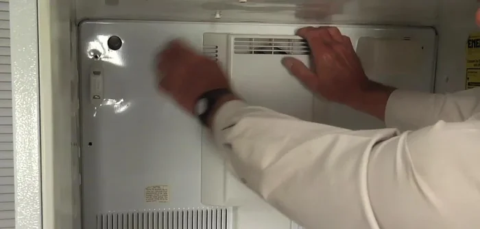 Disconnect the wires to the light bulb and the evaporator fan motor harness.