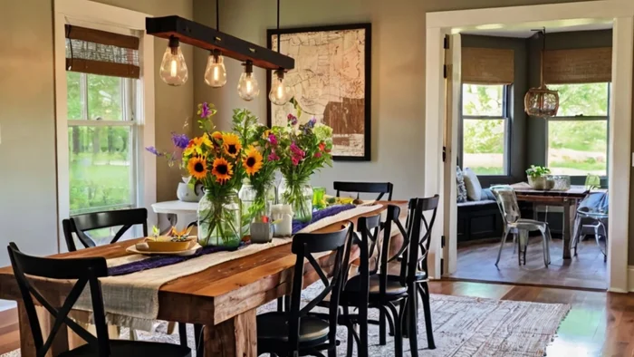 Set up a picnic-style dining area with a blanket, cushions, and a rustic basket.