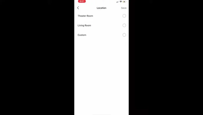 Select a location for the smart plug (e.g., 'Living Room') and press 'Save'.