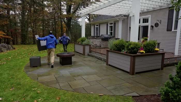 Hose down the patio and surrounding landscape to dilute the cleaner and protect vegetation.