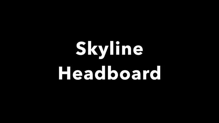 Create a skyline headboard using a craft paper template, transferring the design to MDF, adding Plexiglas windows, LED lights, and painting it black.