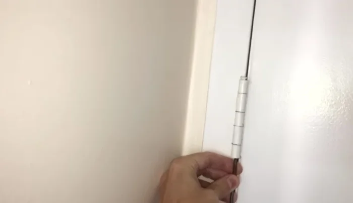 Remove the hinge pin: Use a nail and hammer (if needed) to knock out the pin holding the hinge together.