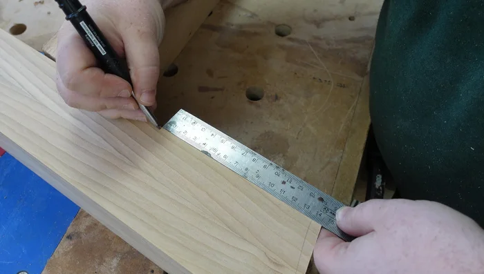 Glue and clamp the leg frames. Scrape off excess glue once cured.