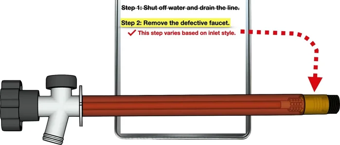 Remove the old faucet. This may involve unscrewing it (if screwed in) or cutting the water supply line (if soldered).