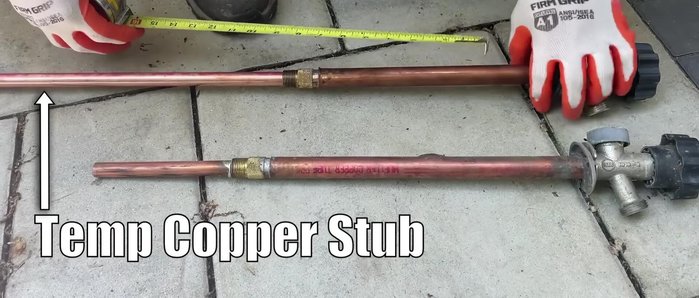 Measure the length of the old faucet and cut a new piece of copper pipe to match.