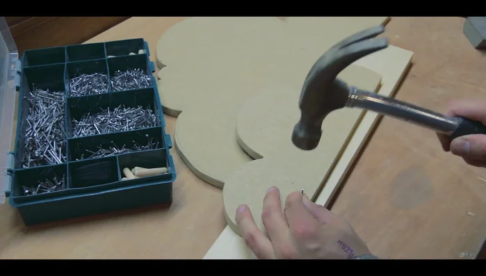 Glue and nail the two MDF pieces together, ensuring a secure bond.