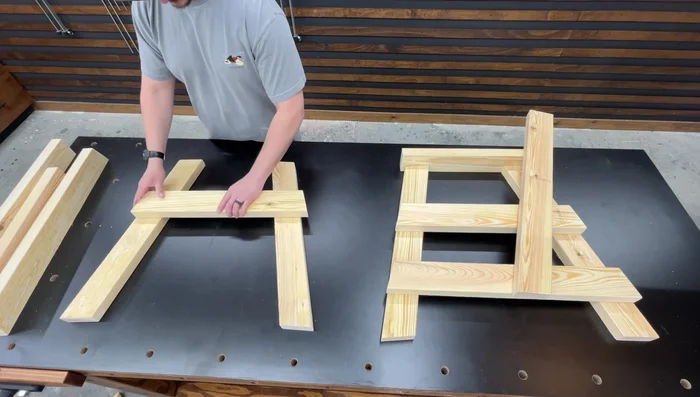 Lay out both side frame assemblies to mark pocket hole locations. Ensure the frames are mirror images of each other.