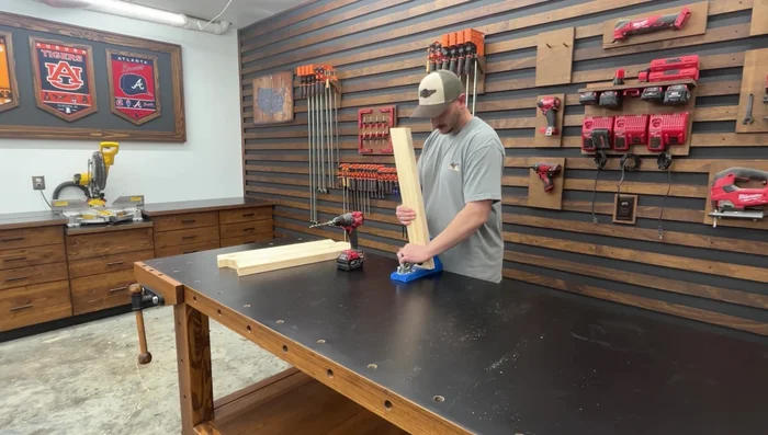 Drill pocket holes in the marked pieces using a pocket hole jig or deck screws.