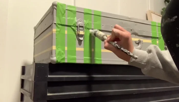 Apply three coats of Fusion Mineral Paint in Casement (crisp white) to the taped lines.