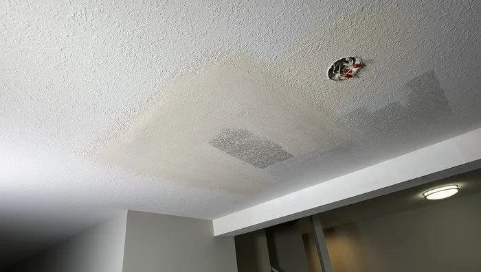 Paint the repaired area to match the existing ceiling.