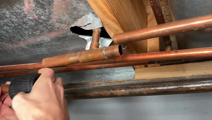 Install SharkBite fittings (or other suitable couplings). Crimp securely ensuring a watertight seal.