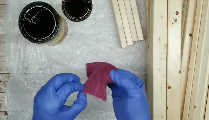 Stain all wood pieces (including the plunger handle if using as an alternative for the towel bar) thoroughly, ensuring full coverage of all sides and ends.