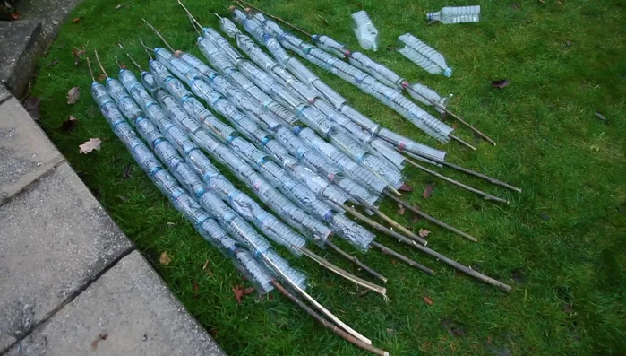 Assemble the walls: Attach the plastic bottles to the wooden frame, creating the greenhouse walls. This might require multiple bags of bottles.