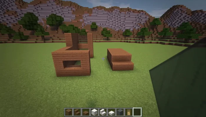 Create a staircase using spruce stairs on the right side.