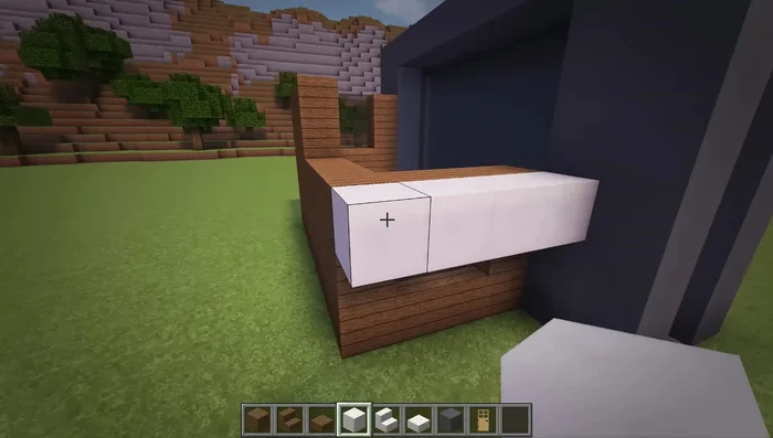 Add black stained glass panes between the quartz frames on the left and front sides.