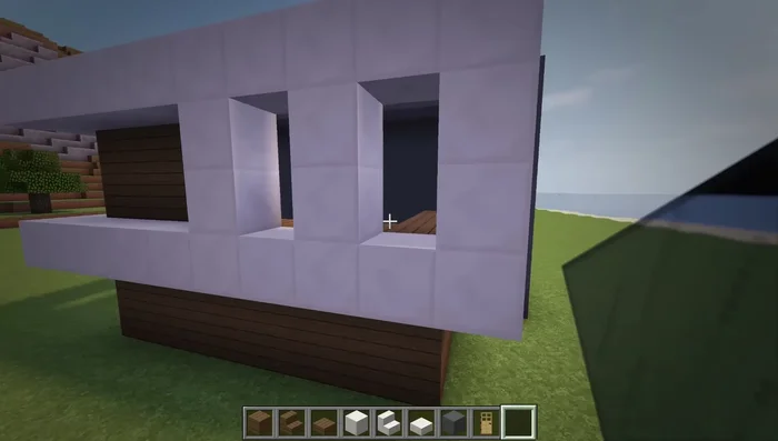 Add black stained glass panes between the quartz frames on the left and front sides.