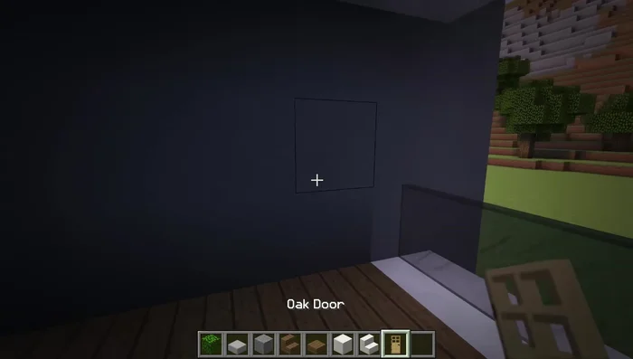 Install oak doors, creating a 2x2 opening, and add spruce stairs in front.